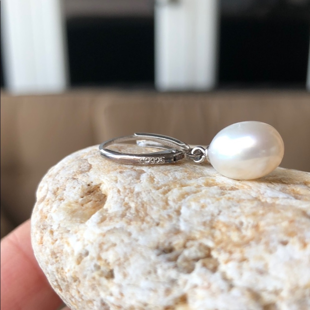 Sterling Silver Pearl Drop Earrings - Picture 7 of 11